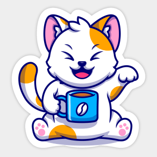 Cat and Coffee Kawaii - Cute Sticker